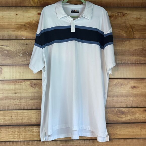 Callaway Opti Dri Shirt Mens 2X White Black Blue Polo Golf Performance Logo - Picture 1 of 5